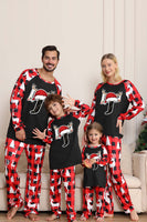 Laden Sie das Bild in den Galerie-Viewer, Langärmeliger Familien-Weihnachtspyjama in Schwarz Rot mit Hirschmuster
