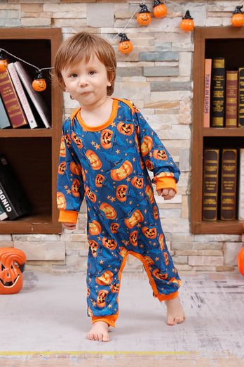 Orange Kürbis Druck Familie Halloween Pyjama (lange Ärmel)