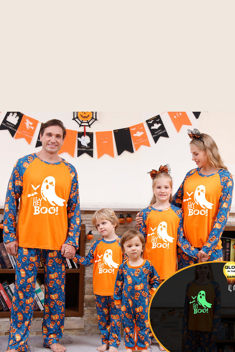 Laden Sie das Bild in den Galerie-Viewer, Orange Kürbis Druck Familie Halloween Pyjama (lange Ärmel)