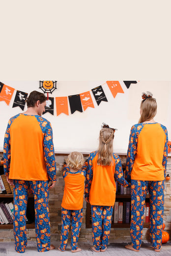 Orange Kürbis Druck Familie Halloween Pyjama (lange Ärmel)