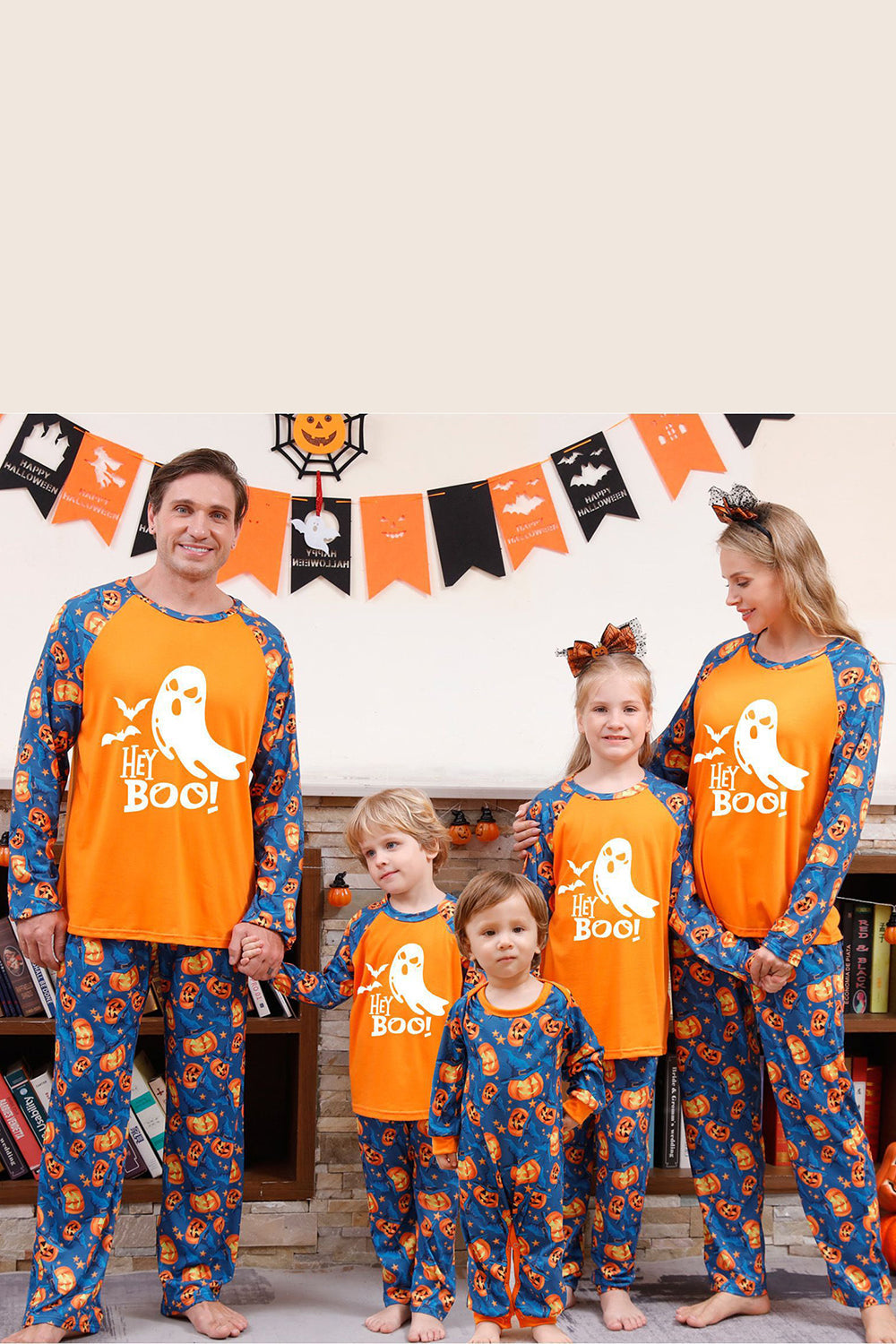 Orange Kürbis Druck Familie Halloween Pyjama (lange Ärmel)