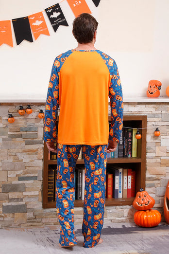 Orange Kürbis Druck Familie Halloween Pyjama (lange Ärmel)