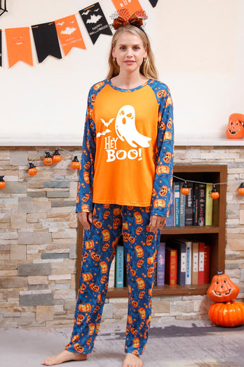 Orange Kürbis Druck Familie Halloween Pyjama (lange Ärmel)