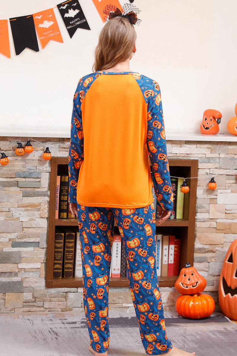 Laden Sie das Bild in den Galerie-Viewer, Orange Kürbis Druck Familie Halloween Pyjama (lange Ärmel)