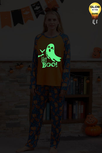 Orange Kürbis Druck Familie Halloween Pyjama (lange Ärmel)