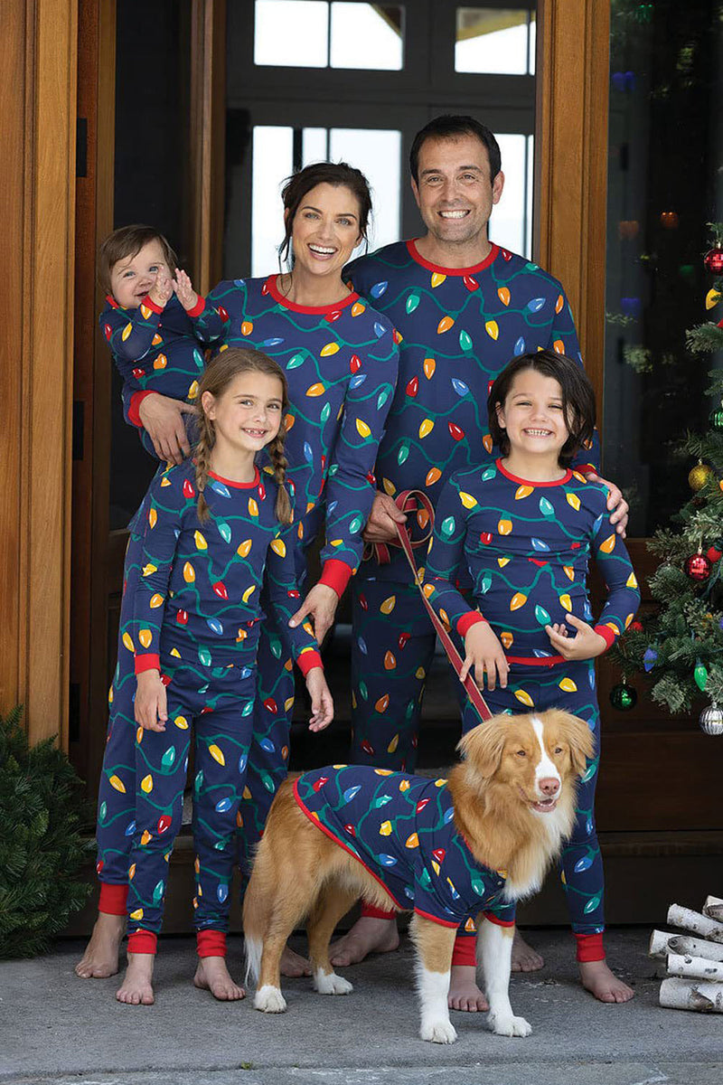 Laden Sie das Bild in den Galerie-Viewer, Dunkelblaue Farbe Glühbirne Druck Familie Passendes Pyjamas Set