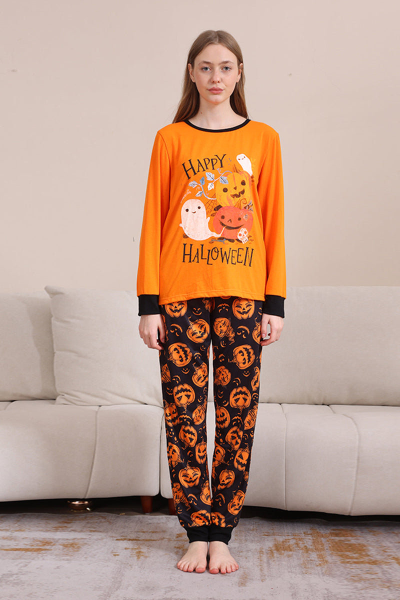 Laden Sie das Bild in den Galerie-Viewer, Kürbis Druck Orange Halloween Familie Pyjama Set