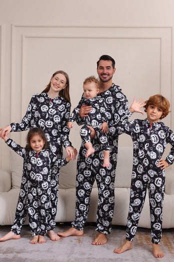 Kürbisdruck Schwarzer passender Halloween-Einteiler Pyjama