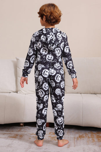 Kürbisdruck Schwarzer passender Halloween-Einteiler Pyjama