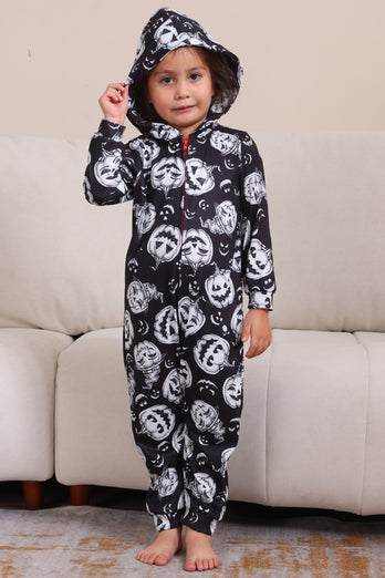 Kürbisdruck Schwarzer passender Halloween-Einteiler Pyjama