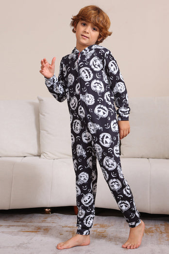 Kürbisdruck Schwarzer passender Halloween-Einteiler Pyjama