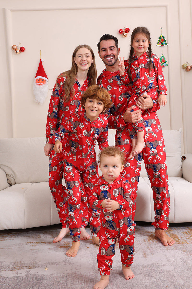 Laden Sie das Bild in den Galerie-Viewer, Roter passender Weihnachts-Einteiler mit Elchdruck