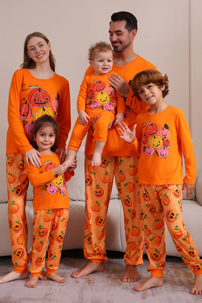 Laden Sie das Bild in den Galerie-Viewer, Halloween Orange Kürbis Familie Pyjama Set