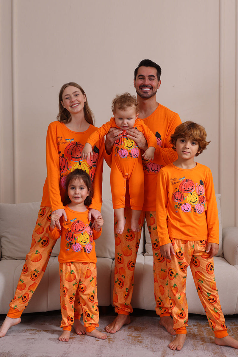 Laden Sie das Bild in den Galerie-Viewer, Halloween Orange Kürbis Familie Pyjama Set