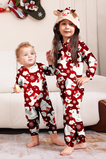 Burgunderrotes Bären-Familien-Pyjama-Set