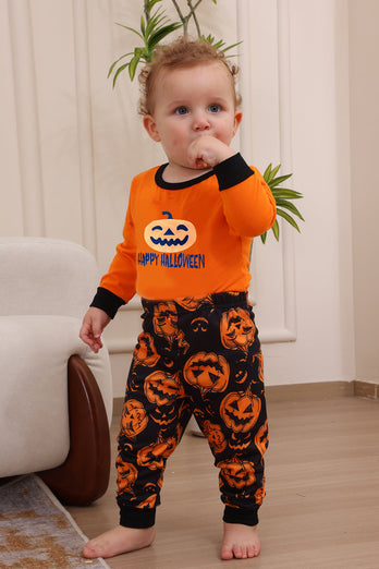 Orange Halloween Langarm-Familien-Pyjama-Set