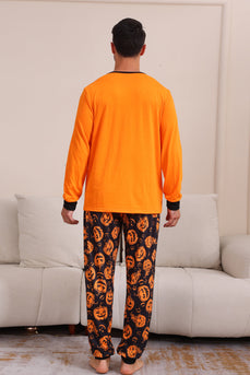 Orange Halloween Langarm-Familien-Pyjama-Set