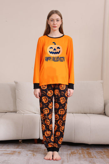 Orange Halloween Langarm-Familien-Pyjama-Set