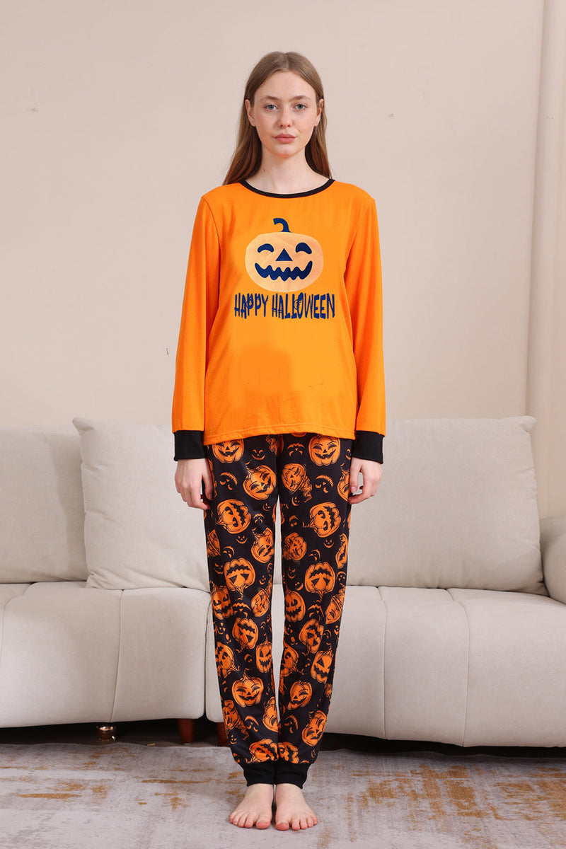 Laden Sie das Bild in den Galerie-Viewer, Orange Halloween Langarm-Familien-Pyjama-Set