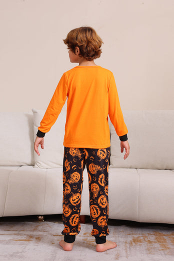 Orange Halloween Langarm-Familien-Pyjama-Set