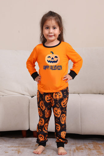 Orange Halloween Langarm-Familien-Pyjama-Set