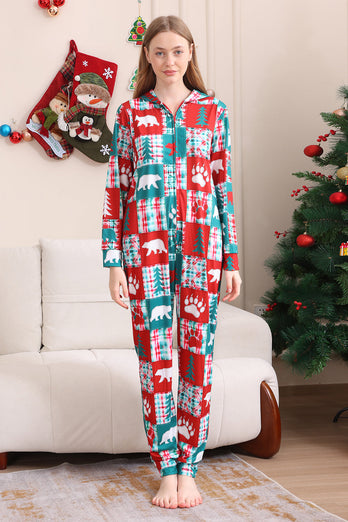 Rotes und grünes Farbblock-Weihnachts-Familienpyjama-Set mit Kapuze