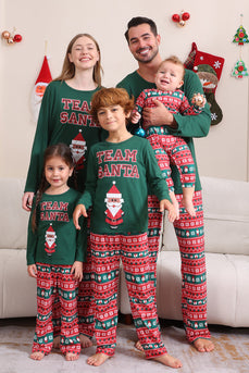 Dunkelgrünes Weihnachts-Familien-Pyjama-Set