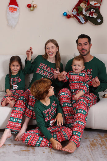 Dunkelgrünes Weihnachts-Familien-Pyjama-Set