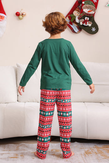 Dunkelgrünes Weihnachts-Familien-Pyjama-Set