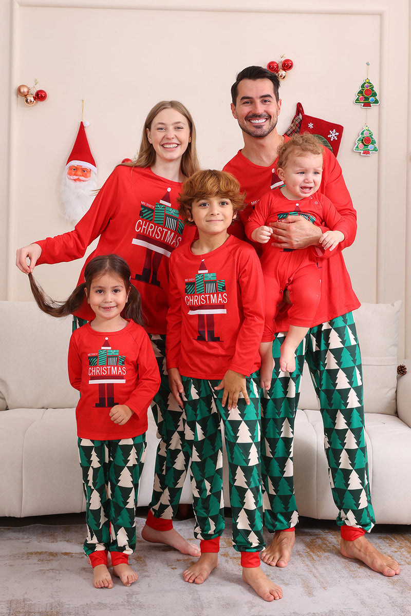 Laden Sie das Bild in den Galerie-Viewer, Roter Druck Weihnachten Familie Passendes Pyjama-Set