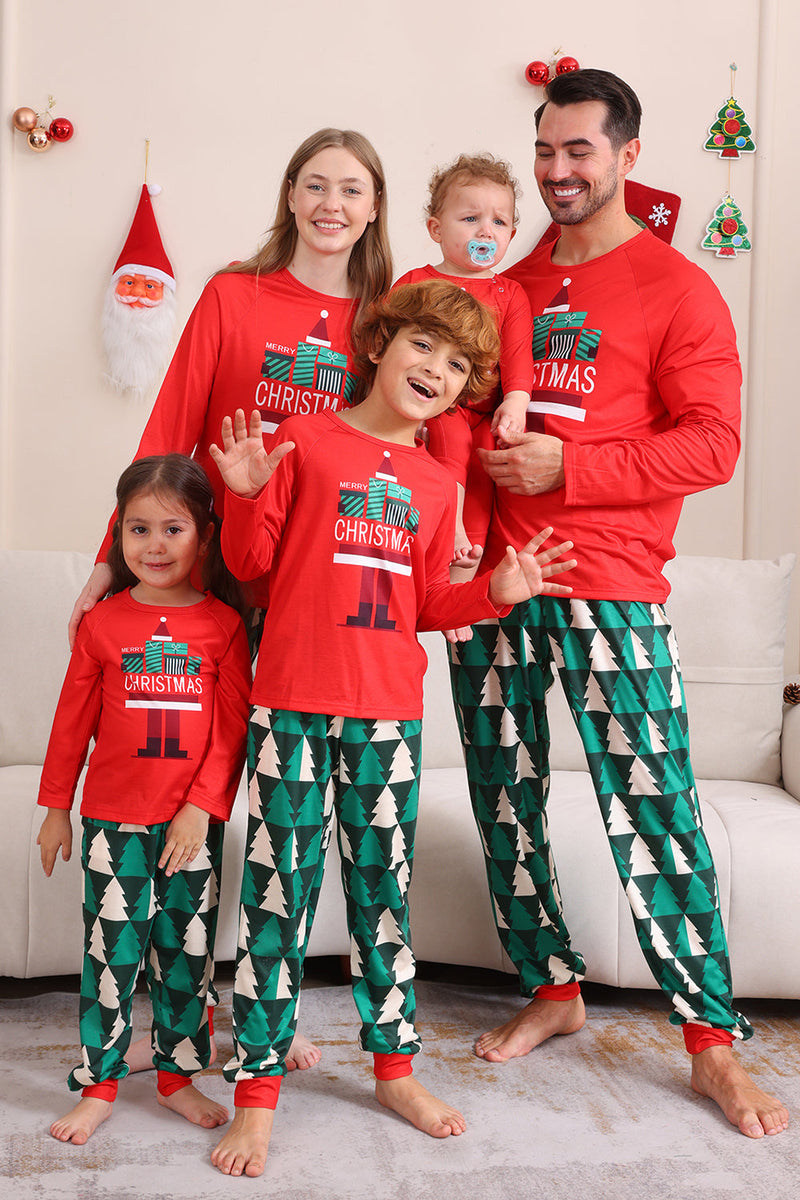 Laden Sie das Bild in den Galerie-Viewer, Roter Druck Weihnachten Familie Passendes Pyjama-Set