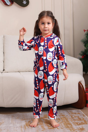 Dunkelblaues Pyjama-Set Familienpyjama-Set mit rotem Hut Druck