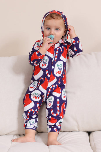 Dunkelblaues Pyjama-Set Familienpyjama-Set mit rotem Hut Druck