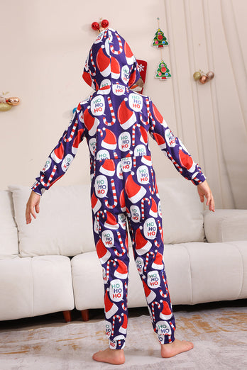 Dunkelblaues Pyjama-Set Familienpyjama-Set mit rotem Hut Druck