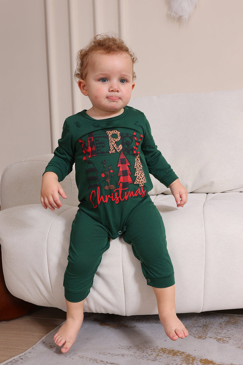 Laden Sie das Bild in den Galerie-Viewer, Dunkelgrünes Frohe Weihnachten Familie Pyjama-Set