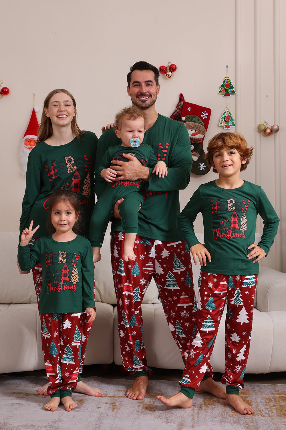 Dunkelgrünes Frohe Weihnachten Familie Pyjama-Set