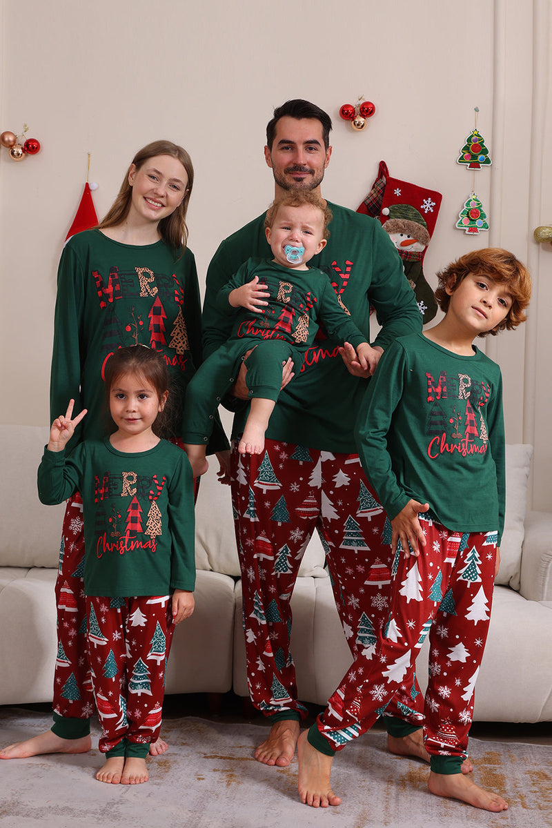 Laden Sie das Bild in den Galerie-Viewer, Dunkelgrünes Frohe Weihnachten Familie Pyjama-Set