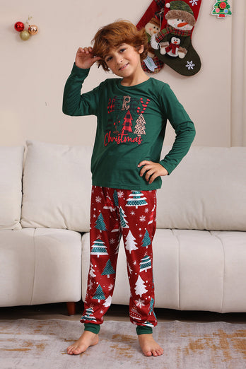 Dunkelgrünes Frohe Weihnachten Familie Pyjama-Set