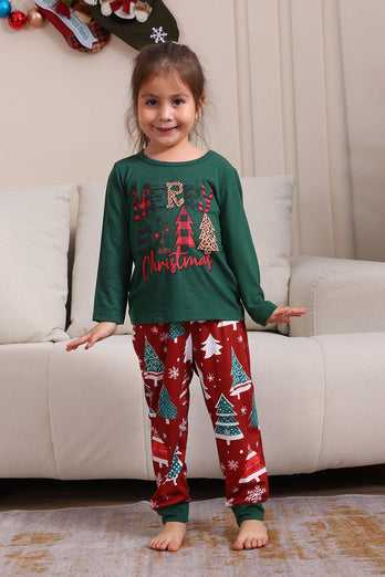 Dunkelgrünes Frohe Weihnachten Familie Pyjama-Set