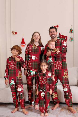 Burgundy karierter Schneemann mit Kapuze Weihnachts-Familienpyjama