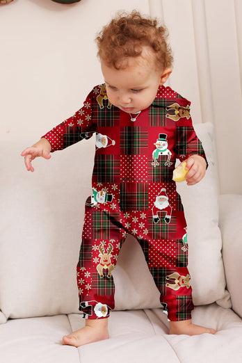 Burgundy karierter Schneemann mit Kapuze Weihnachts-Familienpyjama