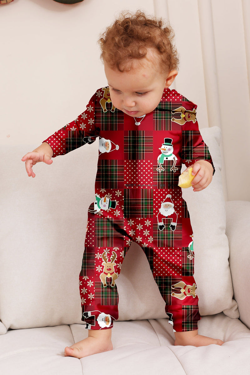 Laden Sie das Bild in den Galerie-Viewer, Burgundy karierter Schneemann mit Kapuze Weihnachts-Familienpyjama