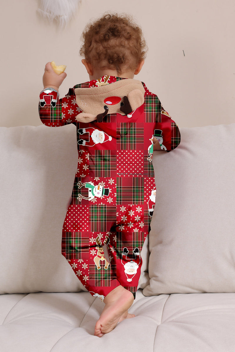 Laden Sie das Bild in den Galerie-Viewer, Burgundy karierter Schneemann mit Kapuze Weihnachts-Familienpyjama