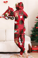 Laden Sie das Bild in den Galerie-Viewer, Burgundy karierter Schneemann mit Kapuze Weihnachts-Familienpyjama