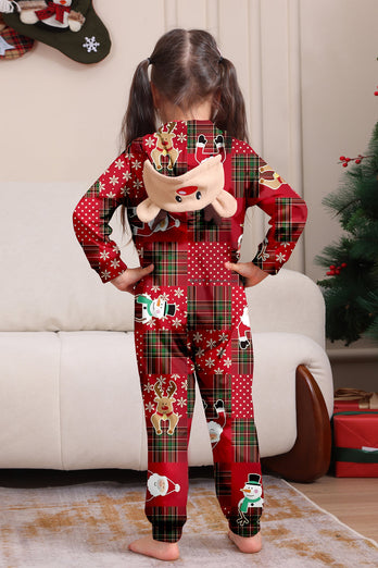 Burgundy karierter Schneemann mit Kapuze Weihnachts-Familienpyjama