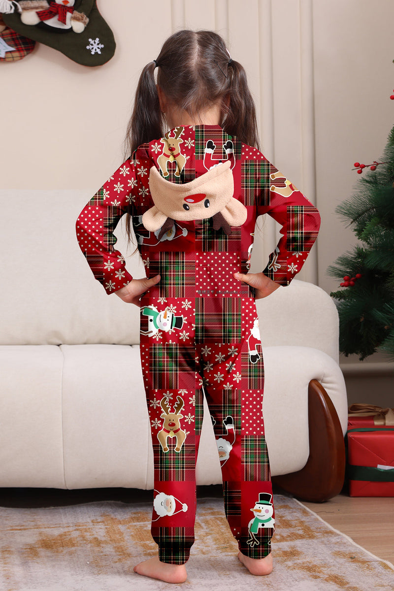 Laden Sie das Bild in den Galerie-Viewer, Burgundy karierter Schneemann mit Kapuze Weihnachts-Familienpyjama