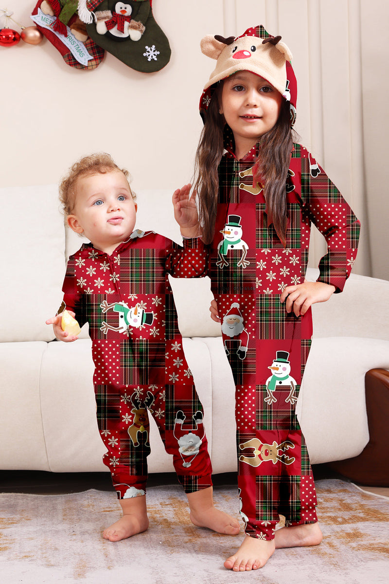 Laden Sie das Bild in den Galerie-Viewer, Burgundy karierter Schneemann mit Kapuze Weihnachts-Familienpyjama