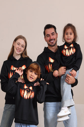 Schwarze Teufel Kürbis Druck Kapuze Halloween Familie Sweatshirts