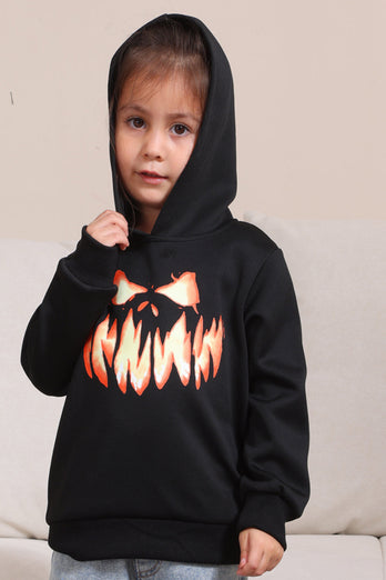 Schwarze Teufel Kürbis Druck Kapuze Halloween Familie Sweatshirts