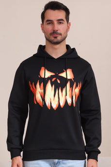 Schwarze Teufel Kürbis Druck Kapuze Halloween Familie Sweatshirts